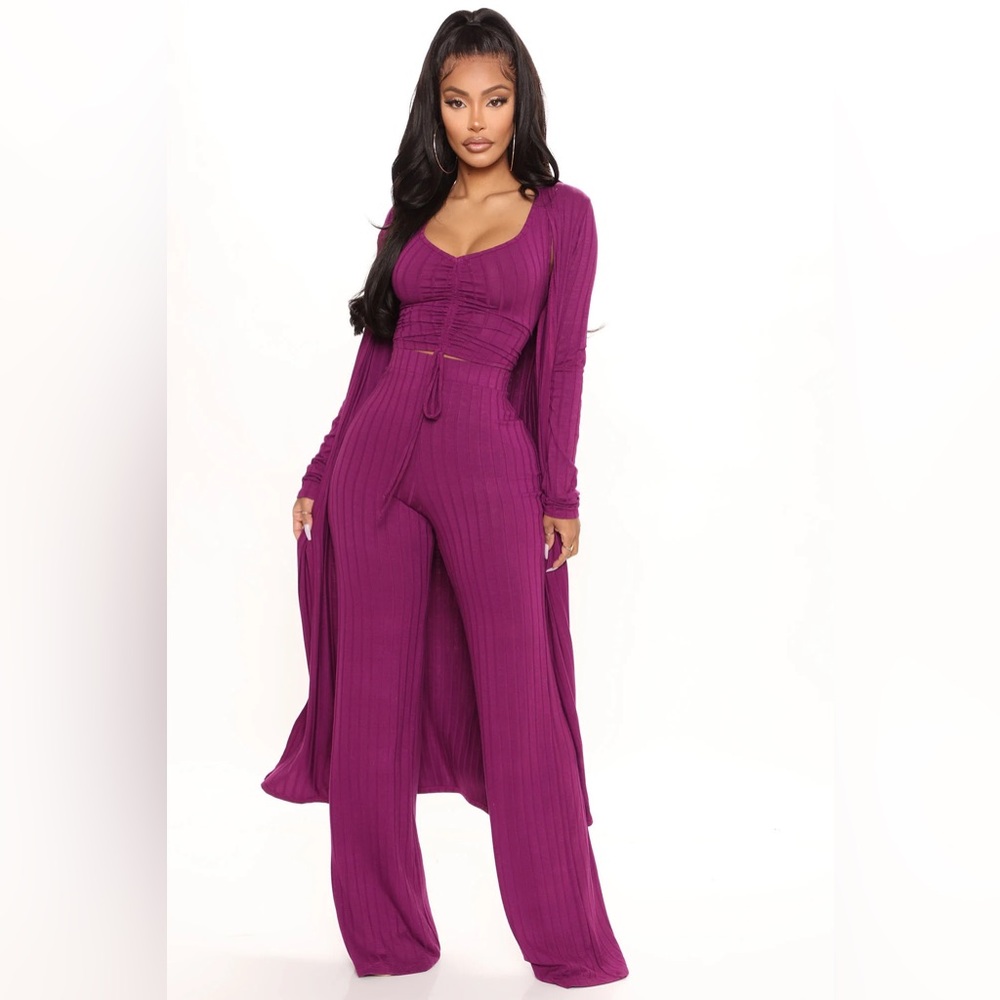 Come Get It 3 Piece Pant Set - Plum